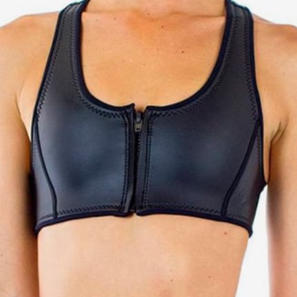 Free People Black Front-Zip Sport Bikini Top